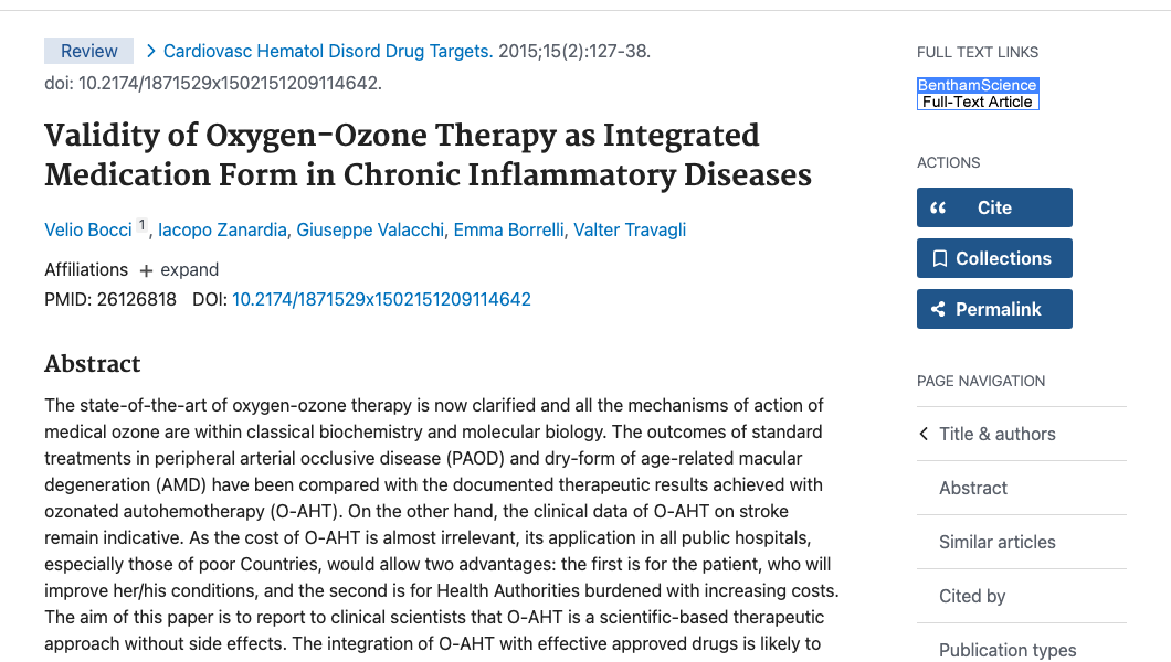 Title and abstract of Validity of Oxygen-Ozone Therapy as Integrated Medication Form in Chronic Inflammatory Diseases