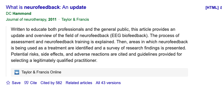 Title and abstract of What is Neurofeedback: An Update