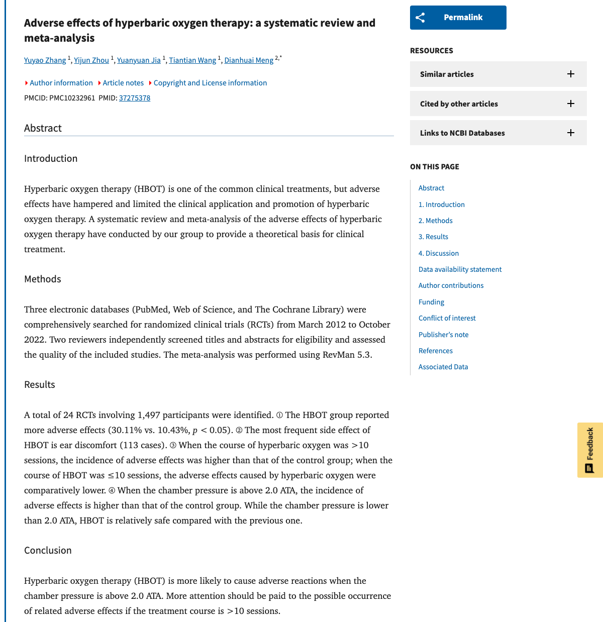 Adverse effects of hyperbaric oxygen therapy: a... - YouBoost
